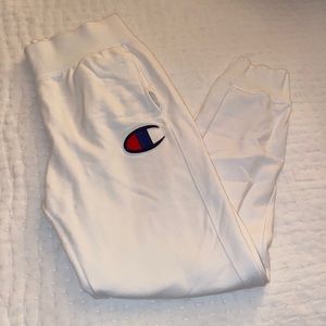 White champion joggers.